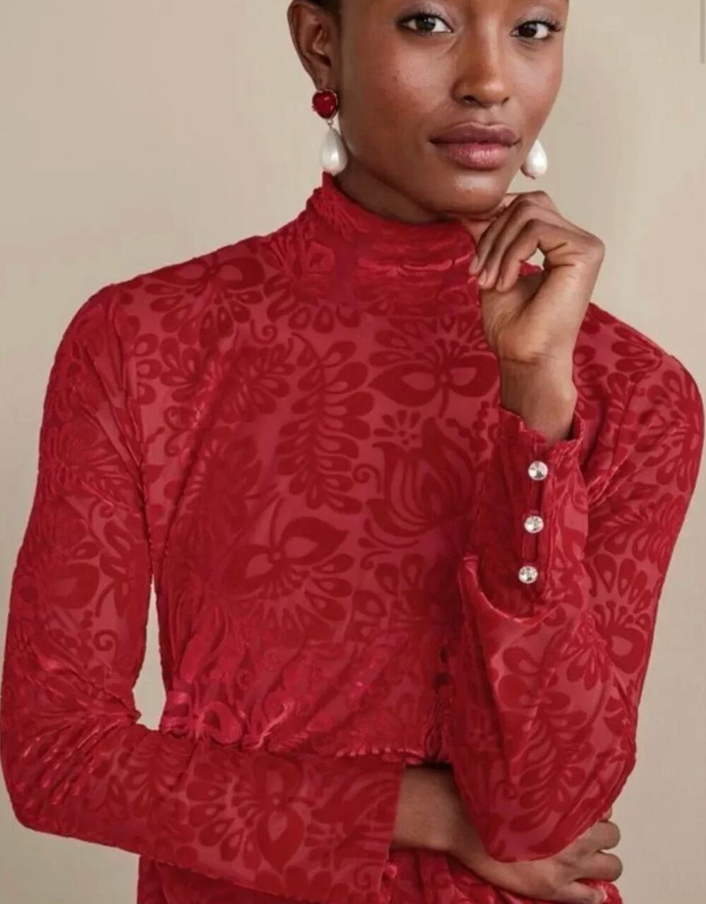 NWT Soft Surroundings Walden Velvet Turtleneck Tunic Top Blouse Red Large